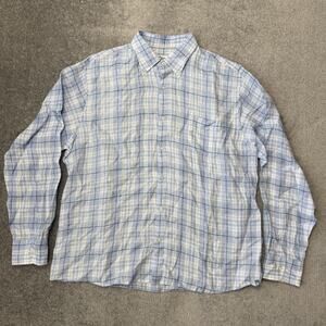 Peter Millar Shirt Mens XL Blue Plaid Linen Button Down Long Sleeve Casual Top
